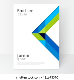 Vector brochure cover template. Blue and green diagonal lines and triangles. Modern abstract geometric minimalistic background. EPS 10