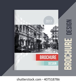 Vector brochure cover template with blured city landscape. Business brochure cover design, flyer brochure cover, professional corporate brochure  cover