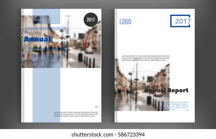 Vector brochure cover template with blurred city landscape. Business cover design, flyer, professional corporate identity.