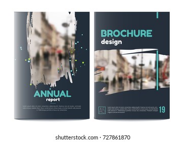 Vector brochure cover templates with blured city landscape. Business book cover design, flyer brochure cover, professional corporate identity style for presentations. A5