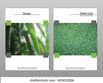 Vector brochure cover templates with blurred plants.  Mesh background.