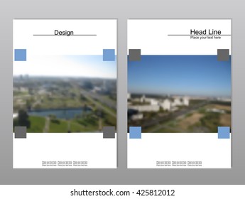 Vector brochure cover templates with blurred cityscape.  Mesh background.