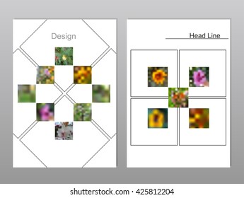 Vector brochure cover templates with blurred flowers. Mesh background.
