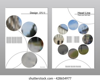 Vector brochure cover templates with blurred cityscape. Mesh background.
