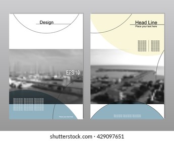 Vector brochure cover templates with blurred seaport.  Mesh background.