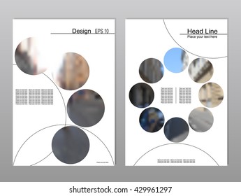 Vector brochure cover templates with blurred cityscape. Mesh background.