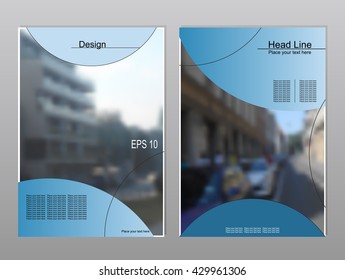 Vector brochure cover templates with blurred cityscape.  Mesh background.