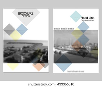 Vector brochure cover templates with blurred seaport.  Mesh background.