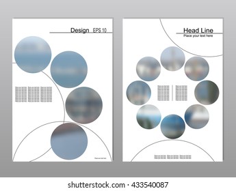 Vector brochure cover templates with blurred seaport.  Mesh background.