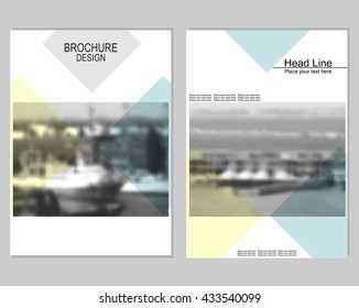 Vector brochure cover templates with blurred seaport.  Mesh background.
