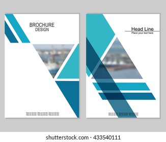 Vector brochure cover templates with blurred seaport. Mesh background.