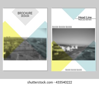 Vector brochure cover templates with blurred cityscape. Mesh background.