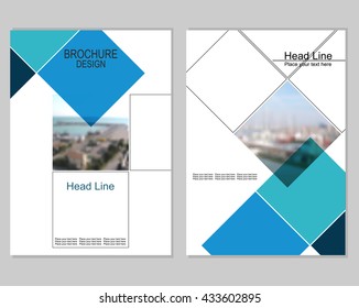 Vector brochure cover templates with blurred seaport.  Mesh background.