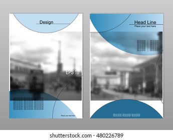 Vector brochure cover templates with blurred cityscape. EPS 10. Mesh background.