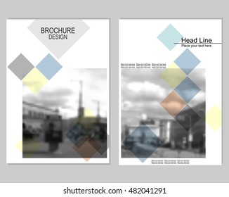 Vector brochure cover templates with blurred cityscape. EPS 10. Mesh background.