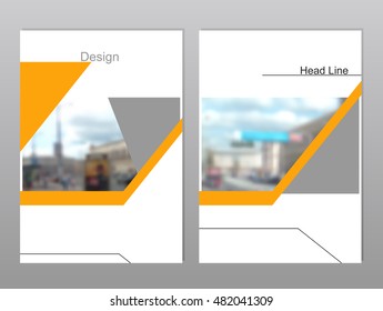 Vector brochure cover templates with blurred cityscape. EPS 10. Mesh background.