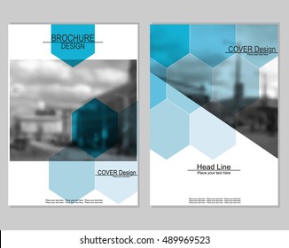 Vector brochure cover templates with blurred cityscape. EPS 10. Mesh background.