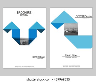 Vector brochure cover templates with blurred seaport. Business brochure cover design. EPS 10. Mesh background.