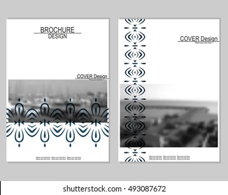 Vector brochure cover templates with blurred seaport. Business brochure cover design. EPS 10. Mesh background.