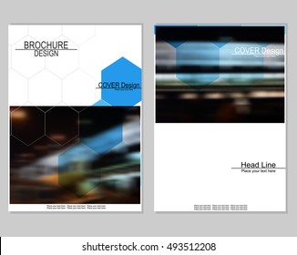 Vector brochure cover templates with blurred night cityscape. EPS10