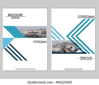 Vector brochure cover templates with blurred seaport. Business brochure cover design. EPS 10. Mesh background.