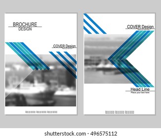 Vector brochure cover templates with blurred seaport. EPS 10. Mesh background.