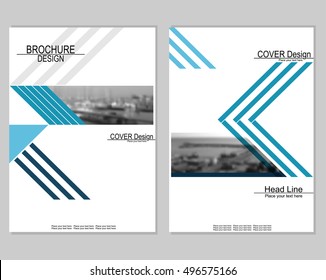 Vector brochure cover templates with blurred seaport. Business brochure cover design. EPS 10. Mesh background.