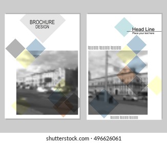 Vector brochure cover templates with blurred cityscape. EPS 10. Mesh background.