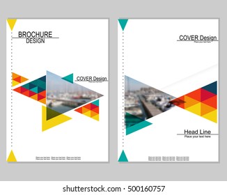Vector brochure cover templates with blurred seaport. Business brochure cover design. EPS 10. Mesh background.