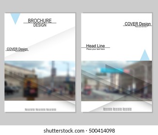 Vector brochure cover templates with blurred cityscape. EPS 10. Mesh background.