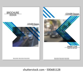 Vector brochure cover templates with blurred cityscape. EPS 10. Mesh background.