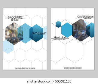 Vector brochure cover templates with blurred cityscape. EPS 10. Mesh background.