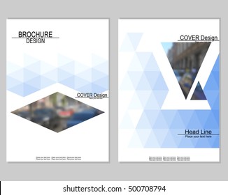 Vector brochure cover templates with blurred cityscape. EPS 10. Mesh background.