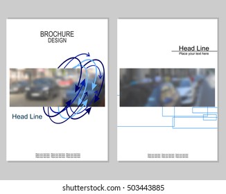 Vector brochure cover templates with blurred cityscape. EPS 10. Mesh background.
