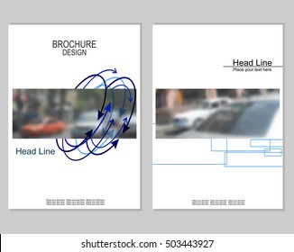 Vector brochure cover templates with blurred cityscape. EPS 10. Mesh background.