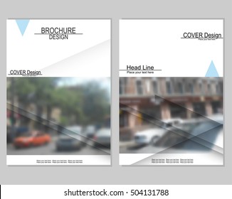 Vector brochure cover templates with blurred cityscape. EPS 10. Mesh background.