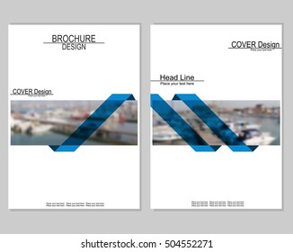 Vector brochure cover templates with blurred seaport. Business brochure cover design. EPS 10. Mesh background.