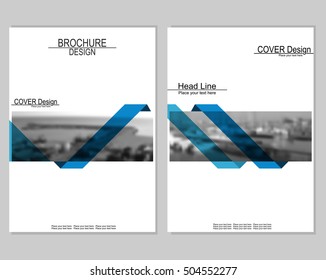 Vector brochure cover templates with blurred seaport. Business brochure cover design. EPS 10. Mesh background.