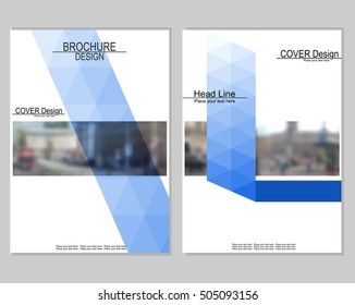 Vector brochure cover templates with blurred cityscape. EPS 10. Mesh background.