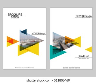 Vector brochure cover templates with blurred seaport. Business brochure cover design. EPS 10. Mesh background.