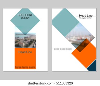 Vector brochure cover templates with blurred seaport. Business brochure cover design. EPS 10. Mesh background.