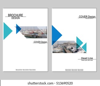 Vector brochure cover templates with blurred seaport. Business brochure cover design. EPS 10. Mesh background.