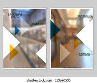Vector brochure cover templates with blurred shop. Business brochure cover design. EPS 10. Mesh background.