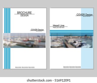 Vector brochure cover templates with blurred seaport. Business brochure cover design. EPS 10. Mesh background.
