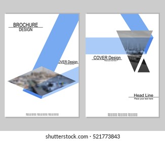 Vector brochure cover templates with blurred seaport. Business brochure cover design. EPS 10. Mesh background.