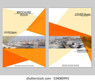 Vector brochure cover templates with blurred seaport. Business brochure cover design. EPS 10. Mesh background.