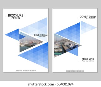 Vector brochure cover templates with blurred seaport. Business brochure cover design. EPS 10. Mesh background.