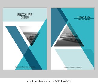 Vector brochure cover templates with blurred seaport. Business brochure cover design. EPS 10. Mesh background.