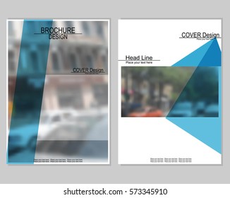 Vector brochure cover templates with blurred cityscape. EPS 10. Mesh background.