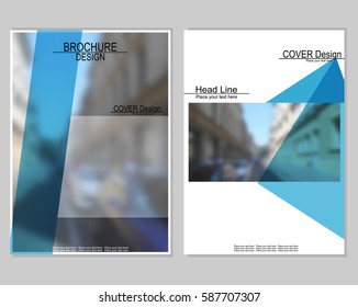 Vector brochure cover templates with blurred cityscape. EPS 10. Mesh background.